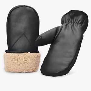 BLACK LAMBSKIN Mittens with Fleece Cuff Mitts Gloves XXL